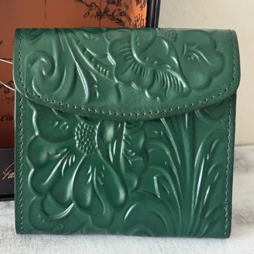 PATRICIA NASH Wallet Reiti Bi-Fold Tooled Leather RFID Green in Box